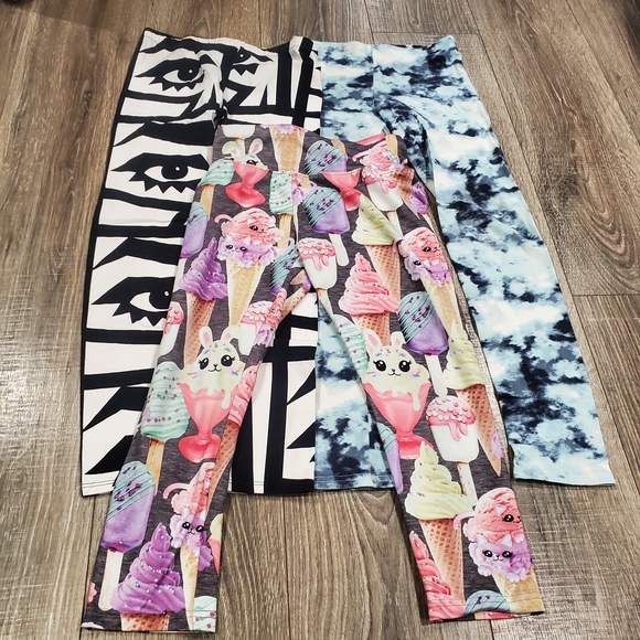 Girls Leggings Size 10-12 Fun Patterned Kids Leggings Trio - Picture 1 of 10